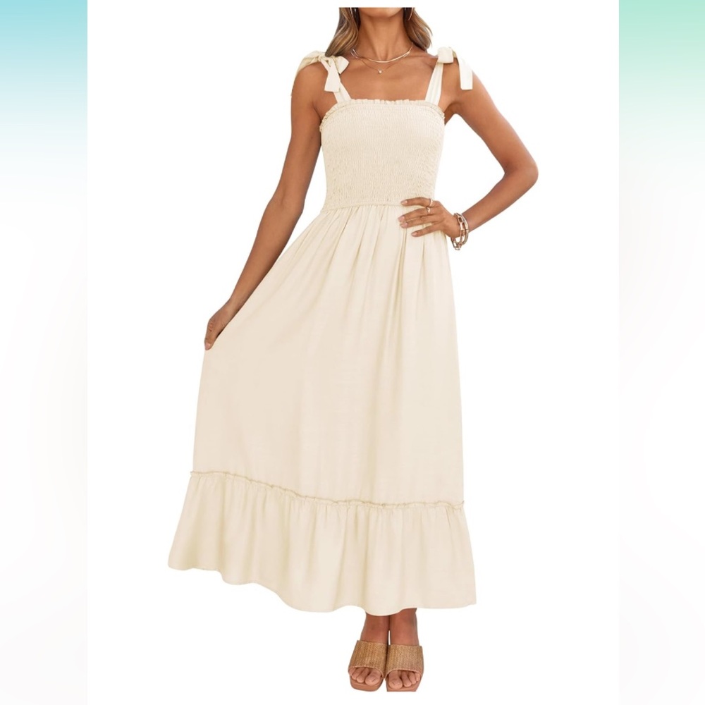 NWT Large Smocked Tie-Shoulder Maxi Dress